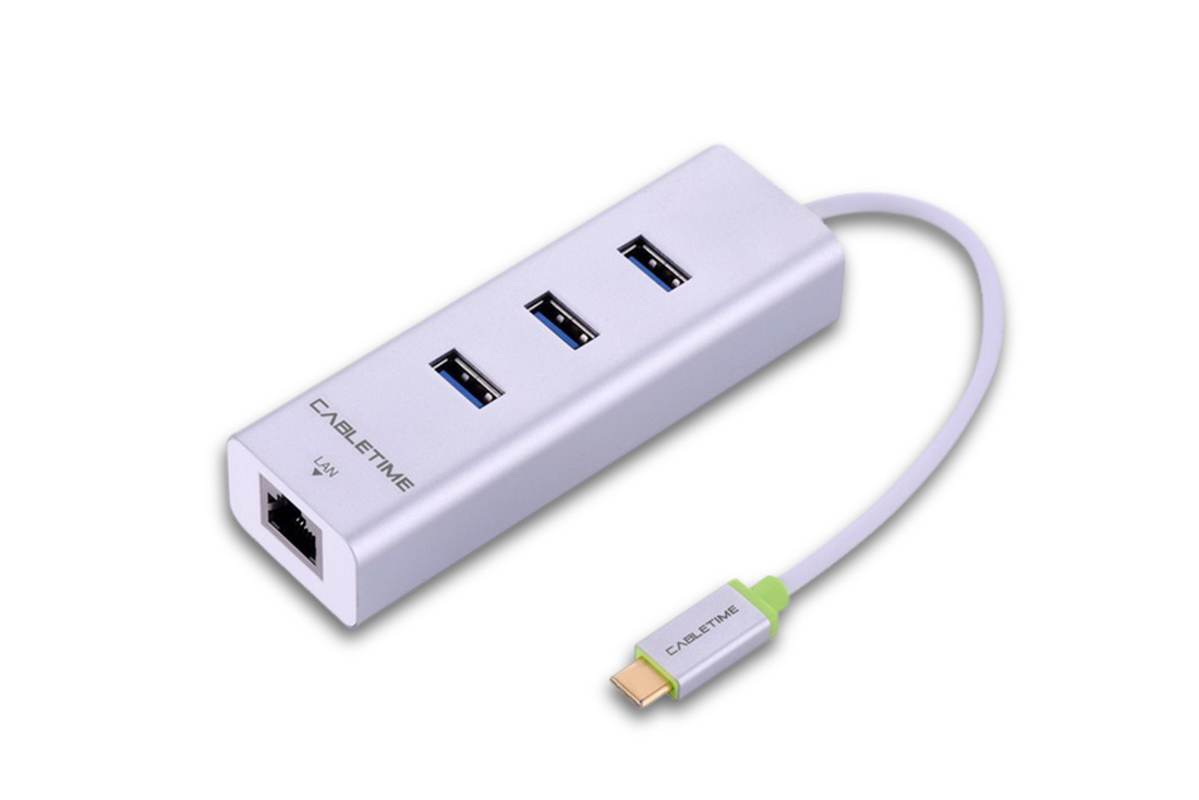 ממיר מ USB Type C ל USB 3 X 3 + חיבור רשת RJ45